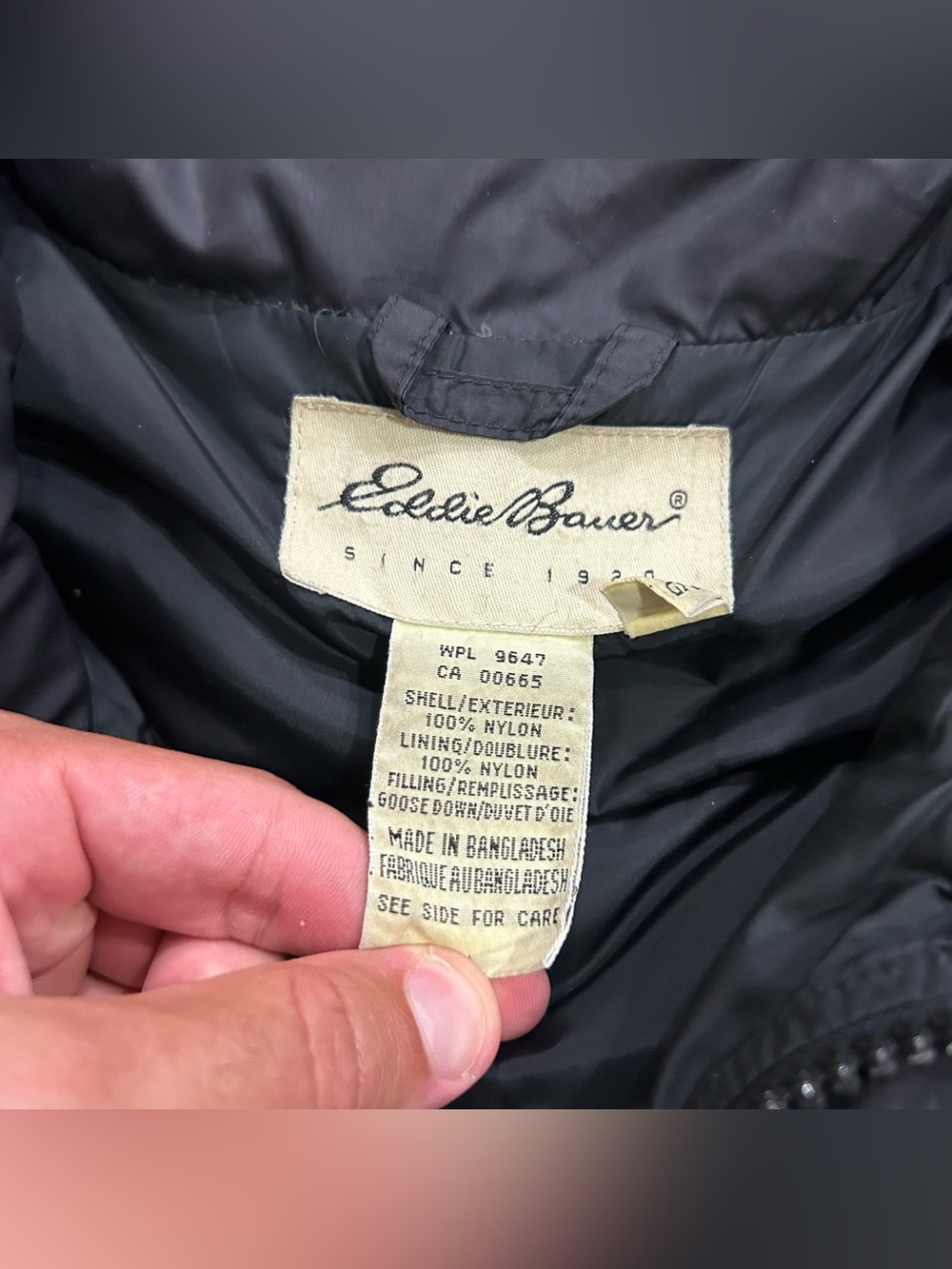 Vintage Eddie Bauer Goose Down Puffer Jacket Mens Large Black Full Zip Outdoor - Picture 2 of 8